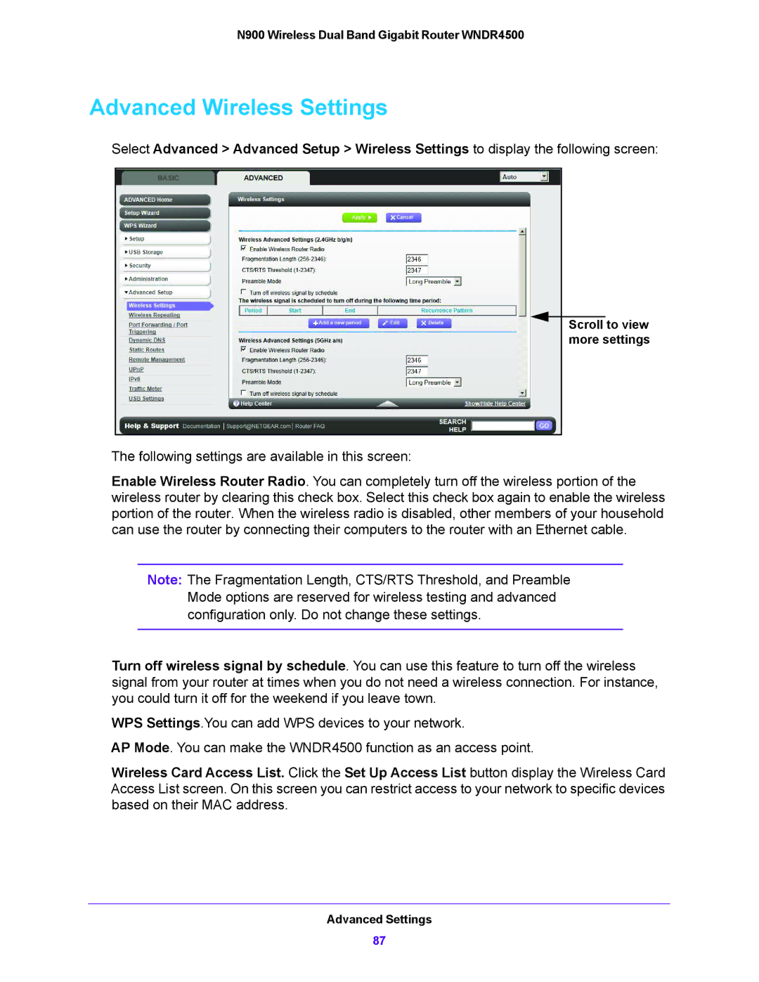 NETGEAR WNDR4500 user manual Advanced Wireless Settings 