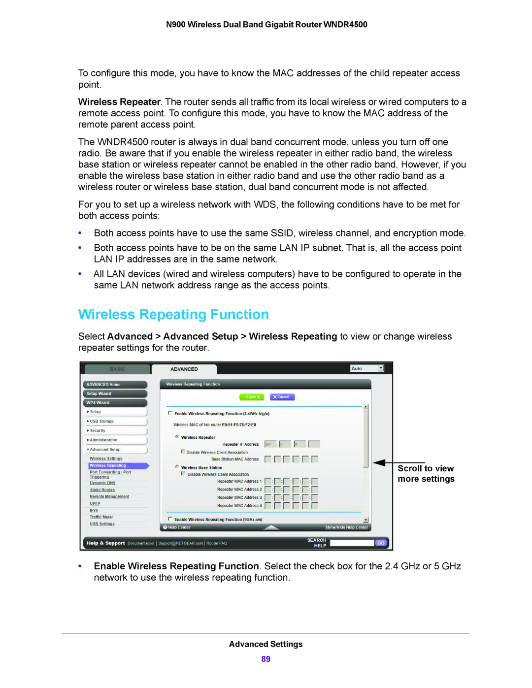 NETGEAR WNDR4500 user manual Wireless Repeating Function 