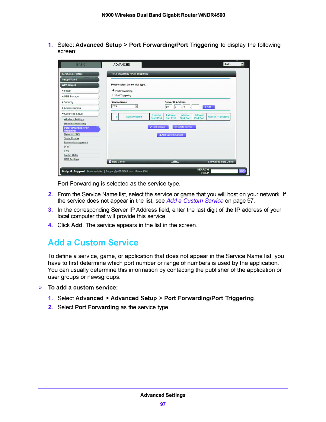 NETGEAR WNDR4500 user manual Add a Custom Service 