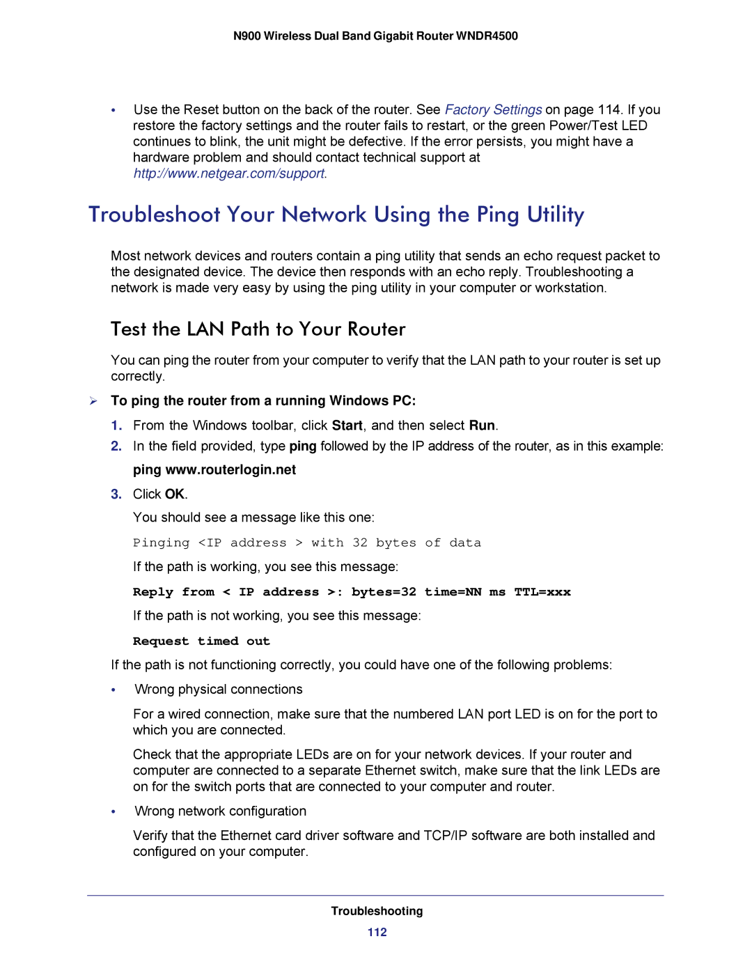 NETGEAR WNDR4500 user manual Troubleshoot Your Network Using the Ping Utility, Test the LAN Path to Your Router 