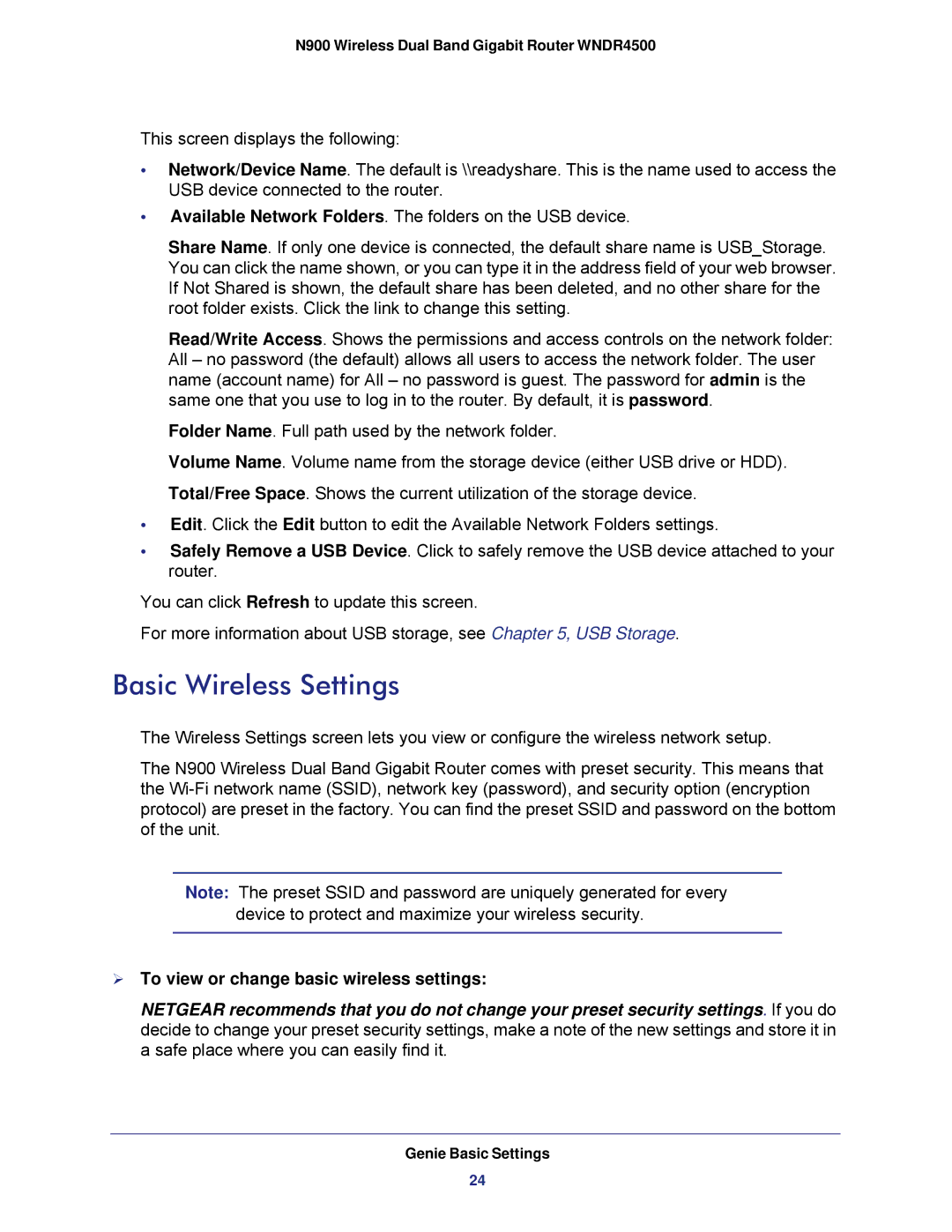 NETGEAR WNDR4500 user manual Basic Wireless Settings,  To view or change basic wireless settings 