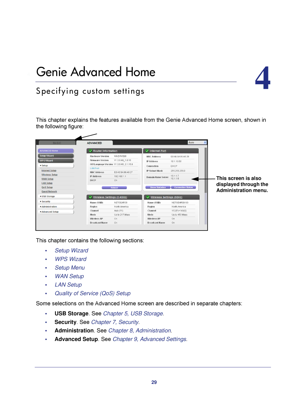 NETGEAR WNDR4500 user manual Genie Advanced Home 