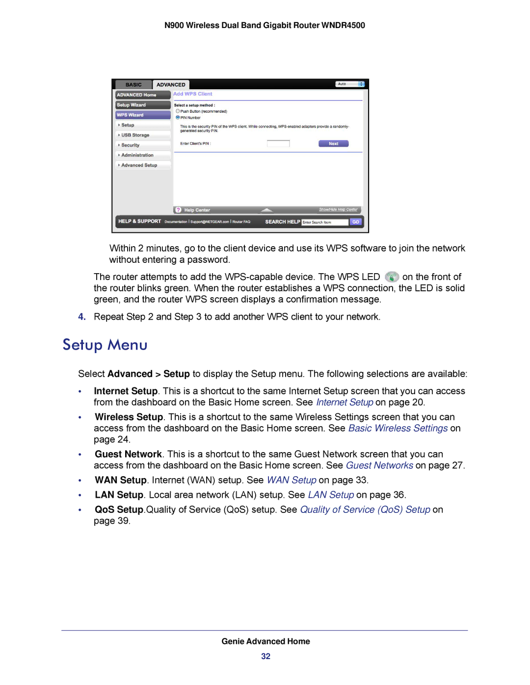 NETGEAR WNDR4500 user manual Setup Menu 