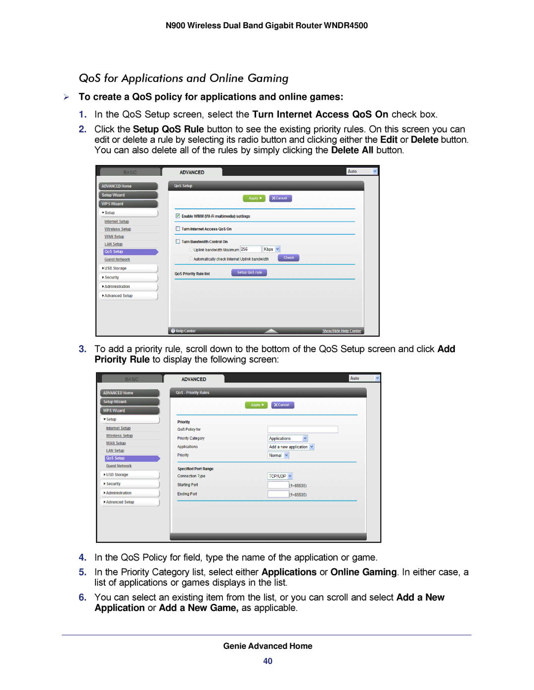 NETGEAR WNDR4500 QoS for Applications and Online Gaming,  To create a QoS policy for applications and online games 