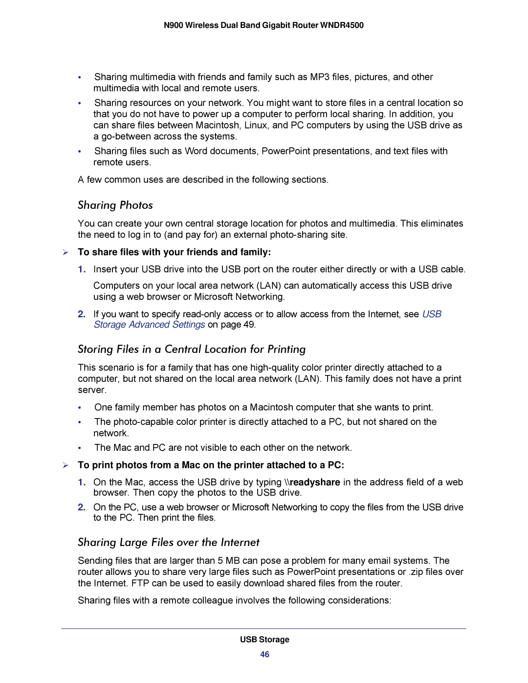 NETGEAR WNDR4500 Sharing Photos, Storing Files in a Central Location for Printing, Sharing Large Files over the Internet 