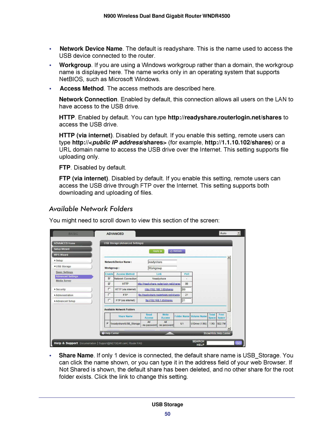 NETGEAR WNDR4500 user manual Available Network Folders 