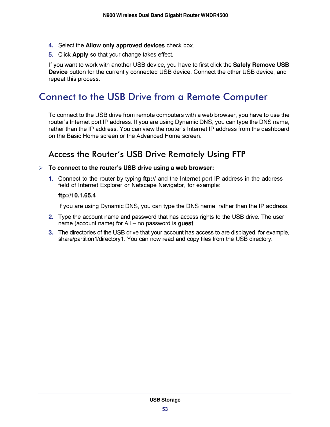 NETGEAR WNDR4500 Connect to the USB Drive from a Remote Computer, Access the Router’s USB Drive Remotely Using FTP 