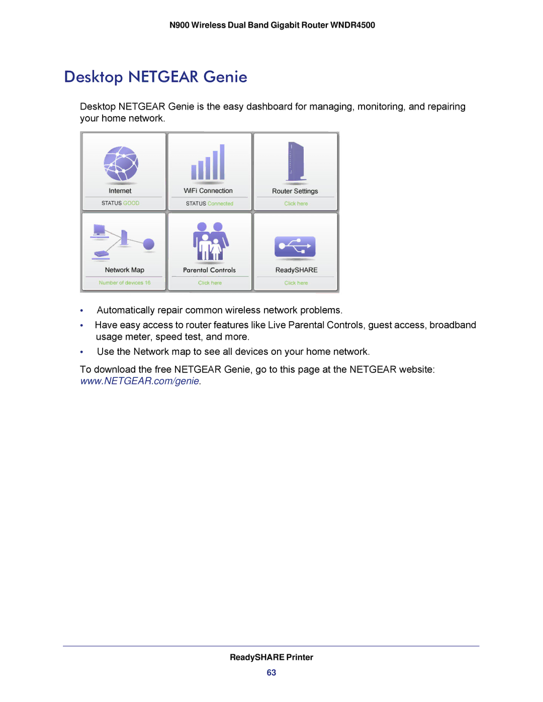 NETGEAR WNDR4500 user manual Desktop Netgear Genie 