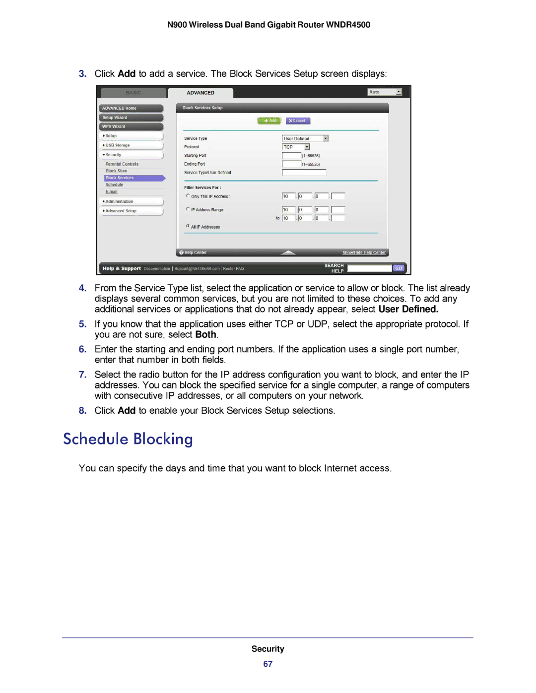 NETGEAR WNDR4500 user manual Schedule Blocking 