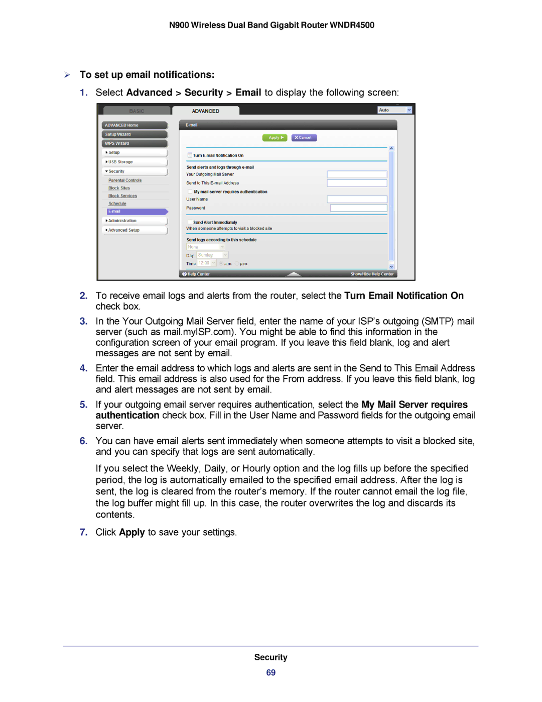 NETGEAR WNDR4500 user manual  To set up email notifications 