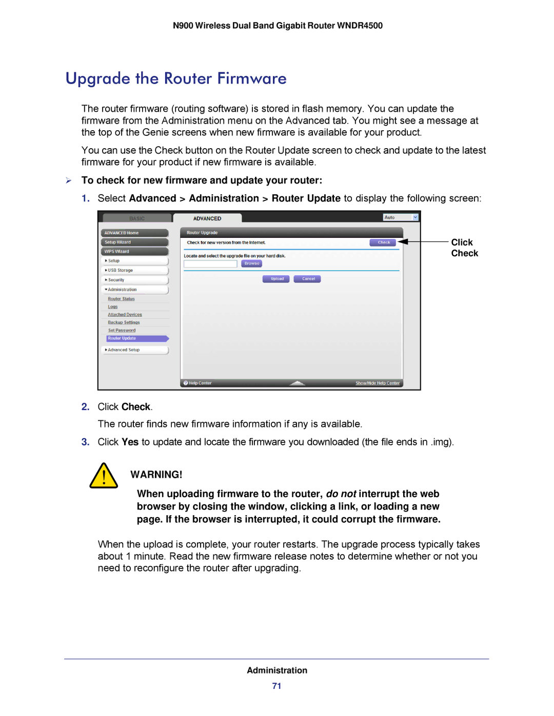 NETGEAR WNDR4500 user manual Upgrade the Router Firmware 