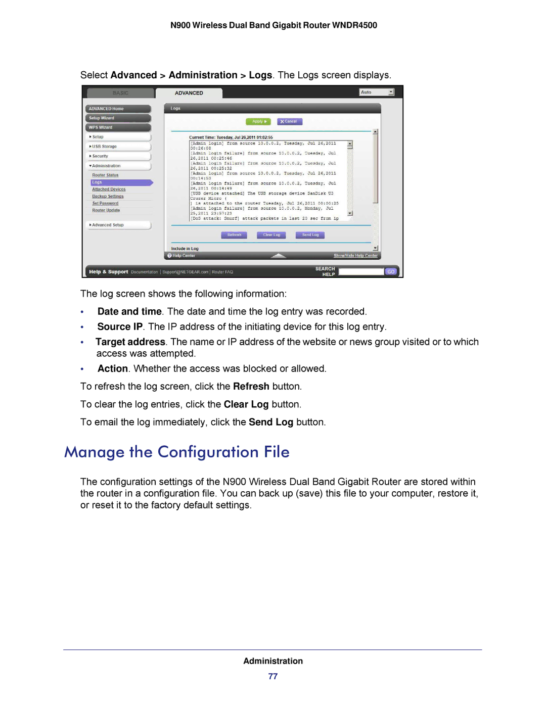 NETGEAR WNDR4500 user manual Manage the Configuration File 