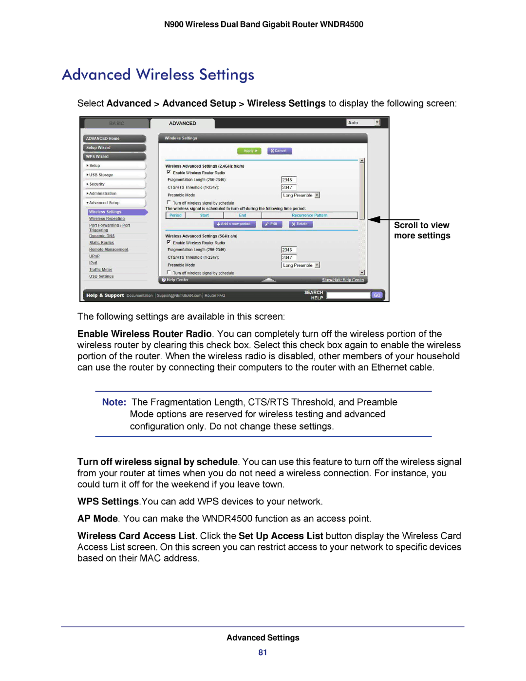 NETGEAR WNDR4500 user manual Advanced Wireless Settings 