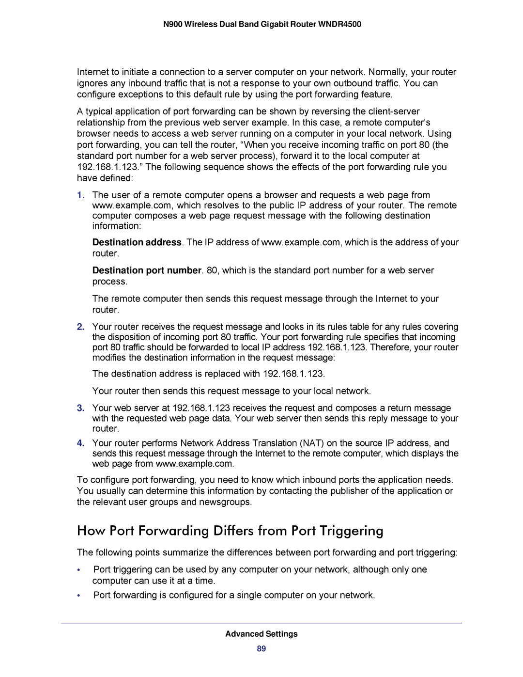 NETGEAR WNDR4500 user manual How Port Forwarding Differs from Port Triggering 