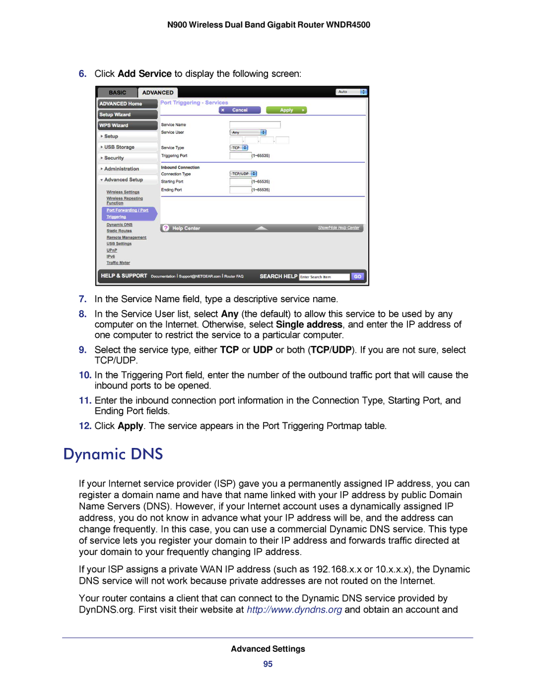 NETGEAR WNDR4500 user manual Dynamic DNS 