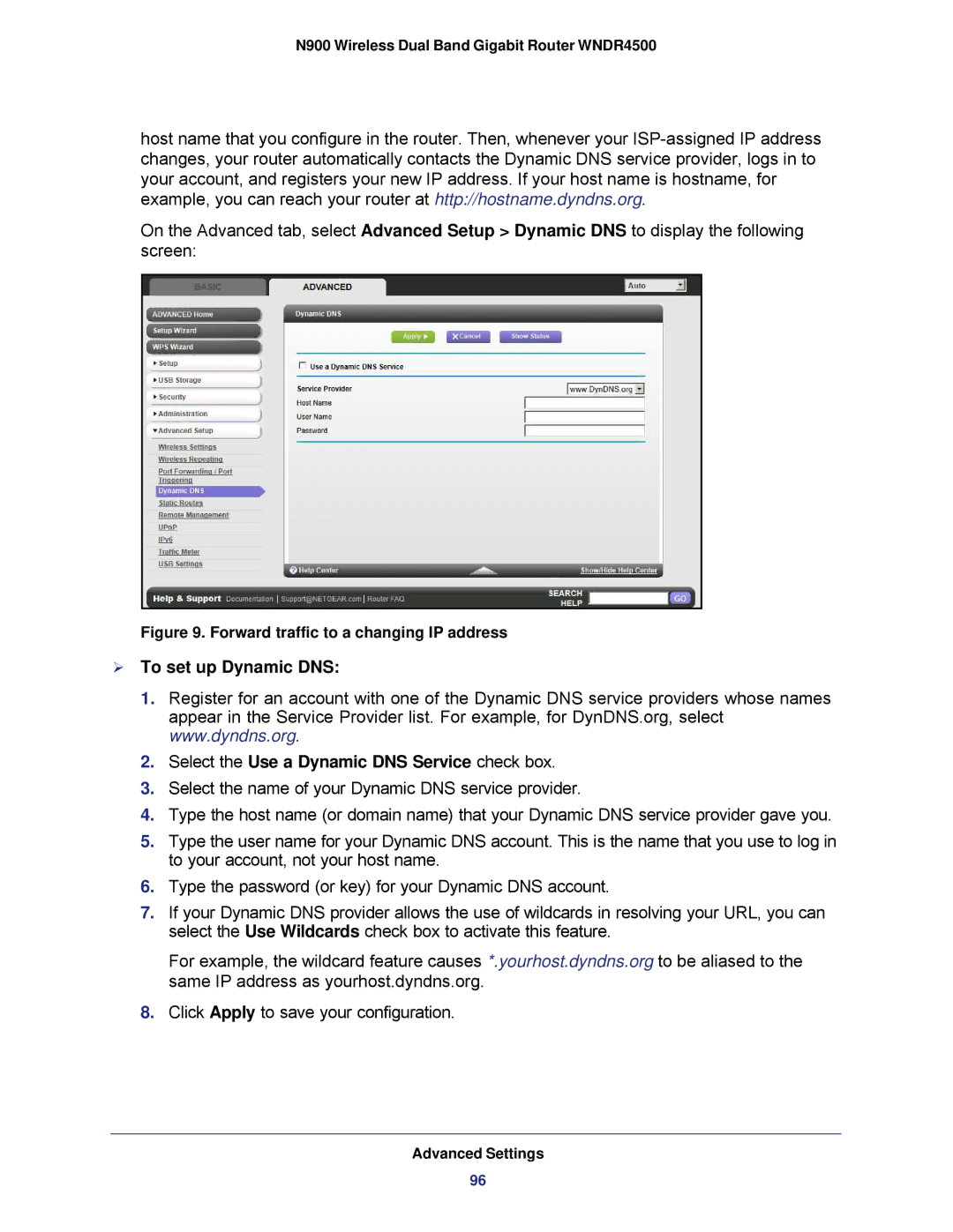 NETGEAR WNDR4500 user manual Forward traffic to a changing IP address 