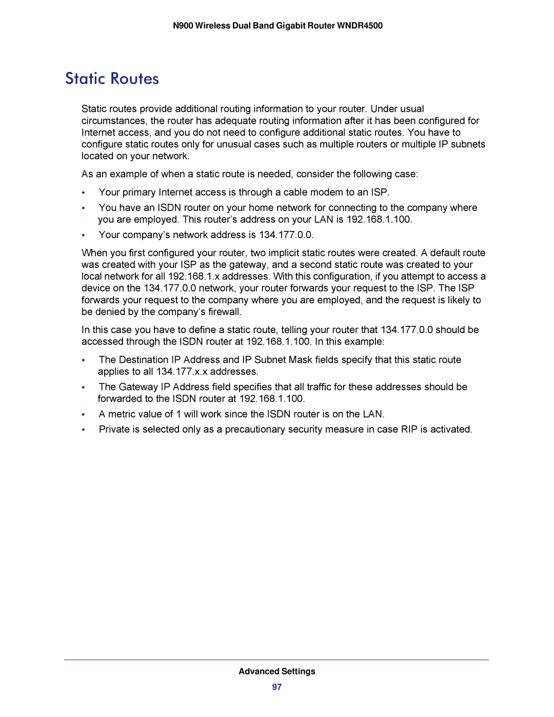 NETGEAR WNDR4500 user manual Static Routes 