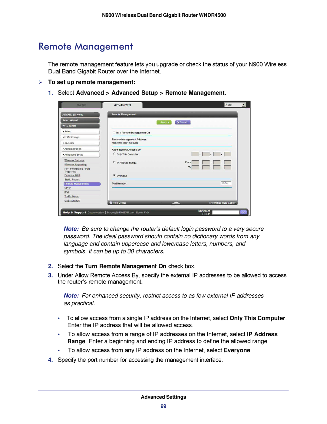 NETGEAR WNDR4500 user manual Remote Management 