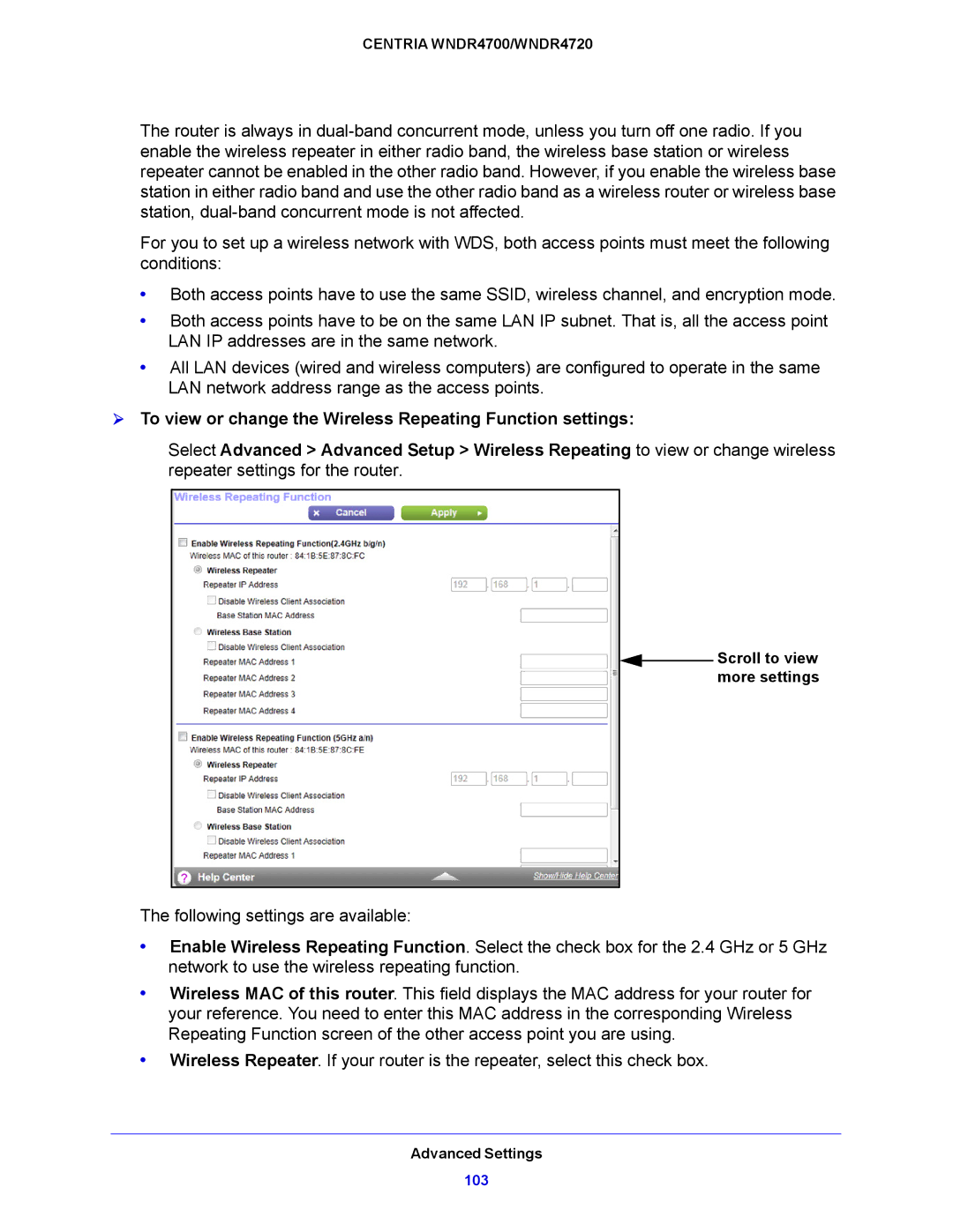 NETGEAR WNDR4720, WNDR4700 user manual  To view or change the Wireless Repeating Function settings 