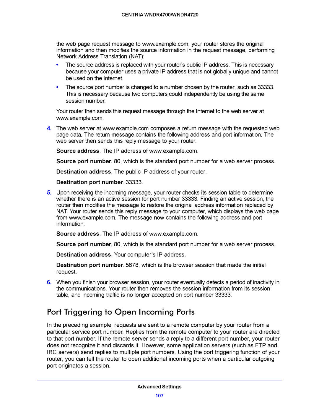 NETGEAR WNDR4720, WNDR4700 user manual Port Triggering to Open Incoming Ports, Destination port number 