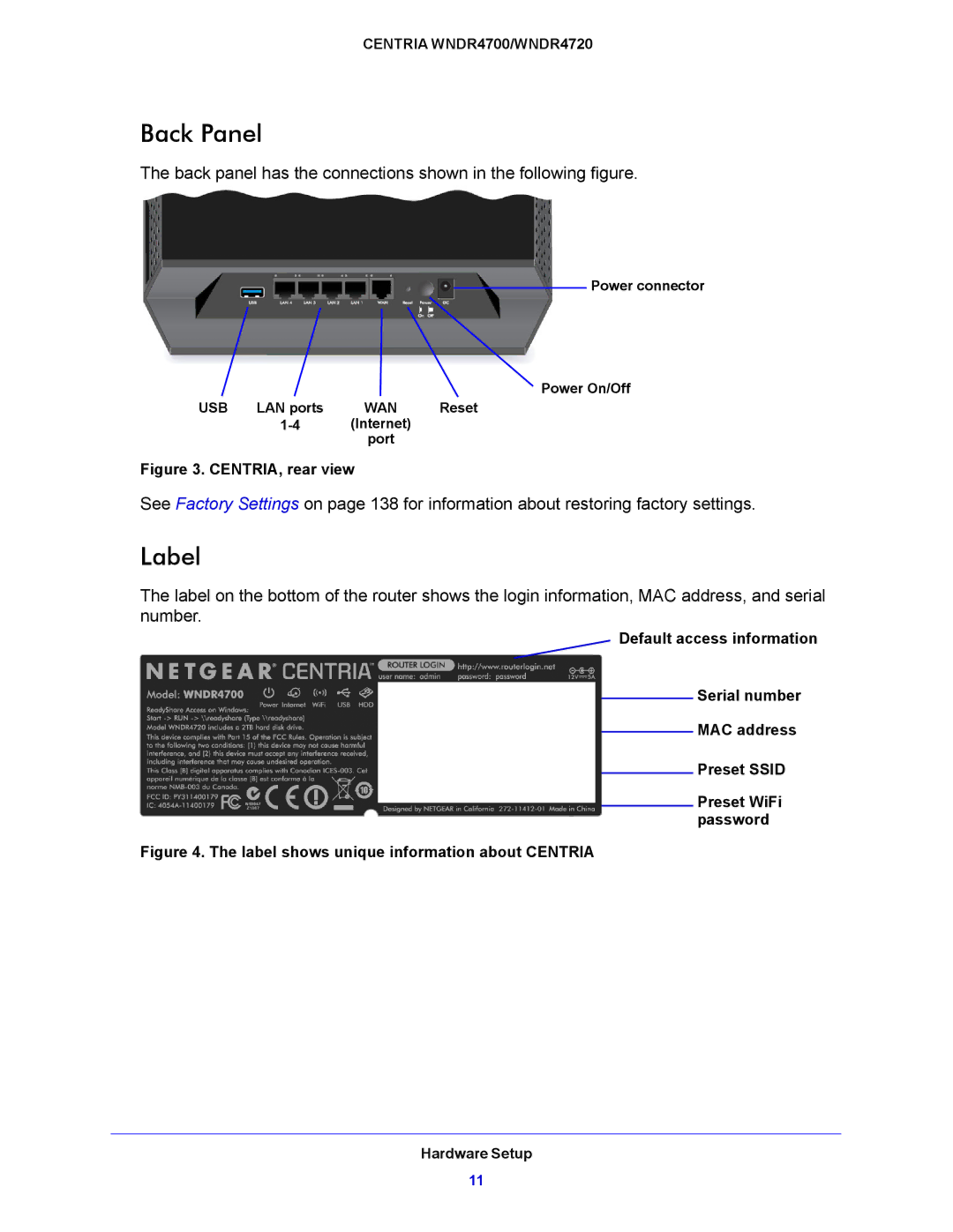 NETGEAR WNDR4720, WNDR4700 user manual Back Panel, Label 