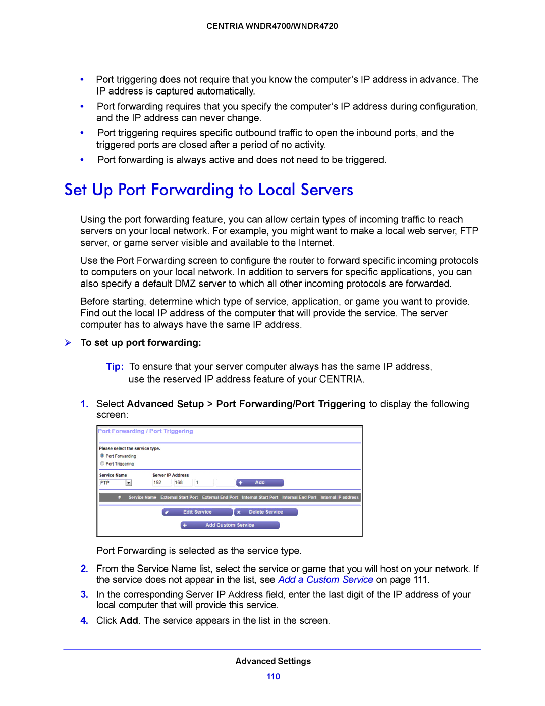 NETGEAR WNDR4700, WNDR4720 user manual Set Up Port Forwarding to Local Servers,  To set up port forwarding 