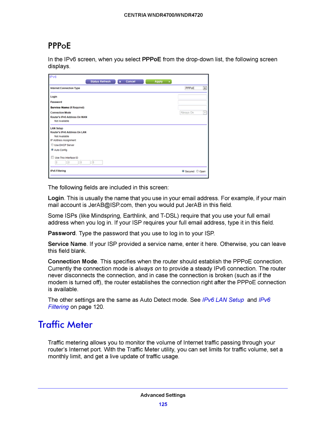 NETGEAR WNDR4720, WNDR4700 user manual Traffic Meter, PPPoE 