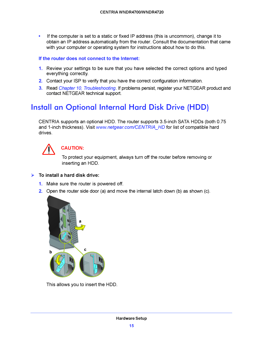 NETGEAR WNDR4720, WNDR4700 user manual Install an Optional Internal Hard Disk Drive HDD,  To install a hard disk drive 