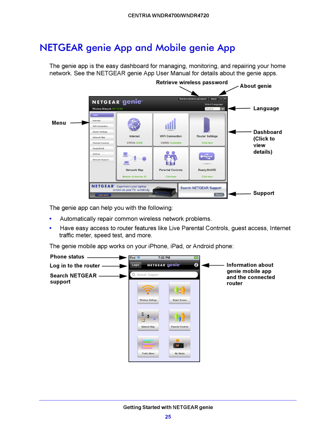 NETGEAR WNDR4720, WNDR4700 user manual Netgear genie App and Mobile genie App 