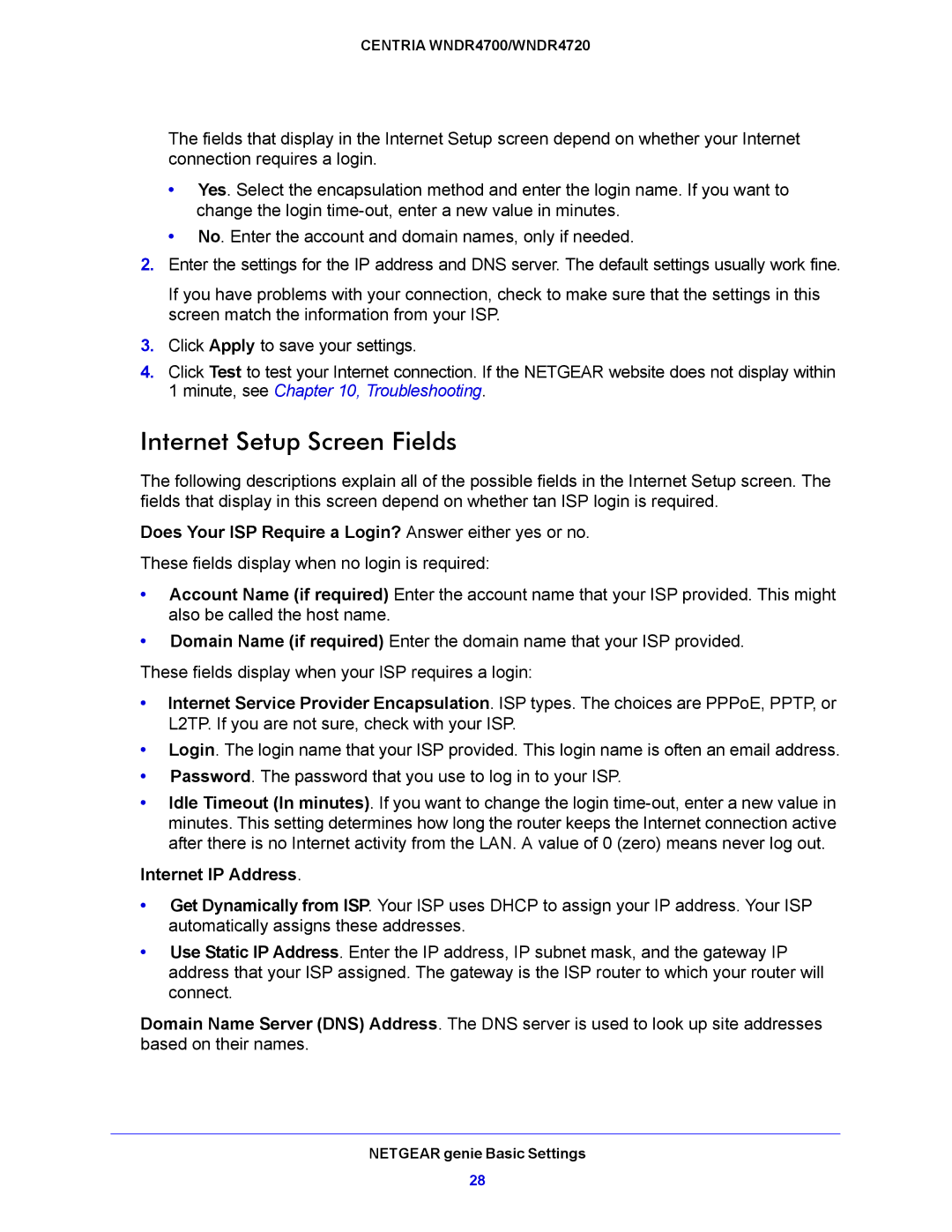 NETGEAR WNDR4700 Internet Setup Screen Fields, Does Your ISP Require a Login? Answer either yes or no, Internet IP Address 