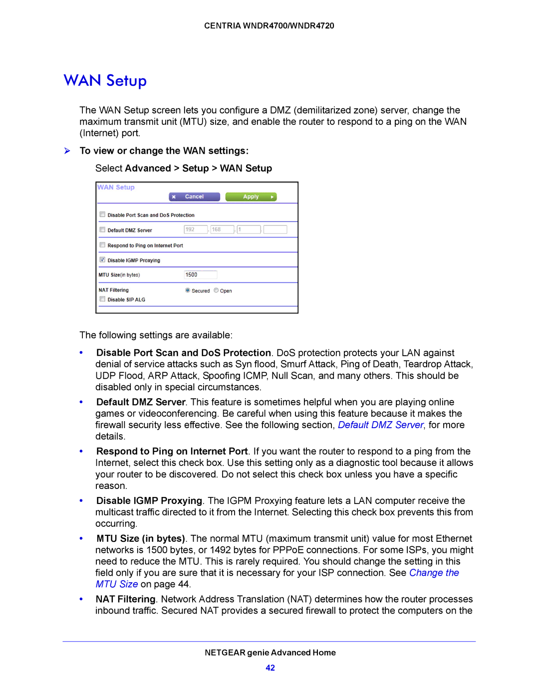 NETGEAR WNDR4700, WNDR4720 user manual WAN Setup 