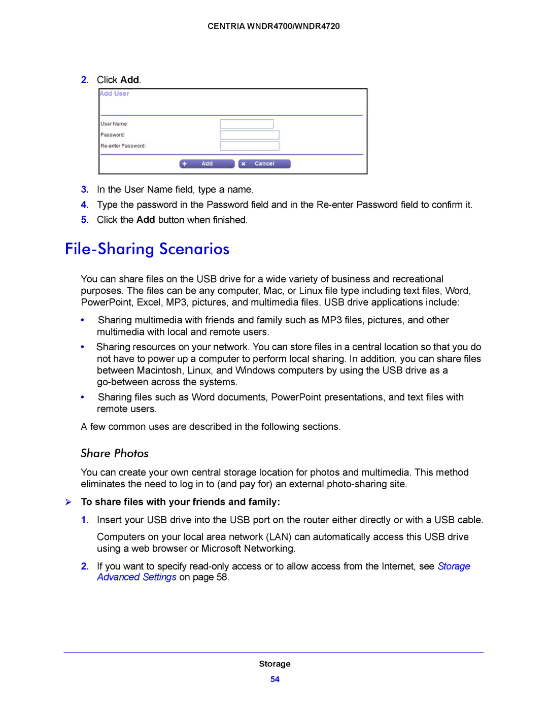 NETGEAR WNDR4700, WNDR4720 user manual File-Sharing Scenarios, Share Photos,  To share files with your friends and family 