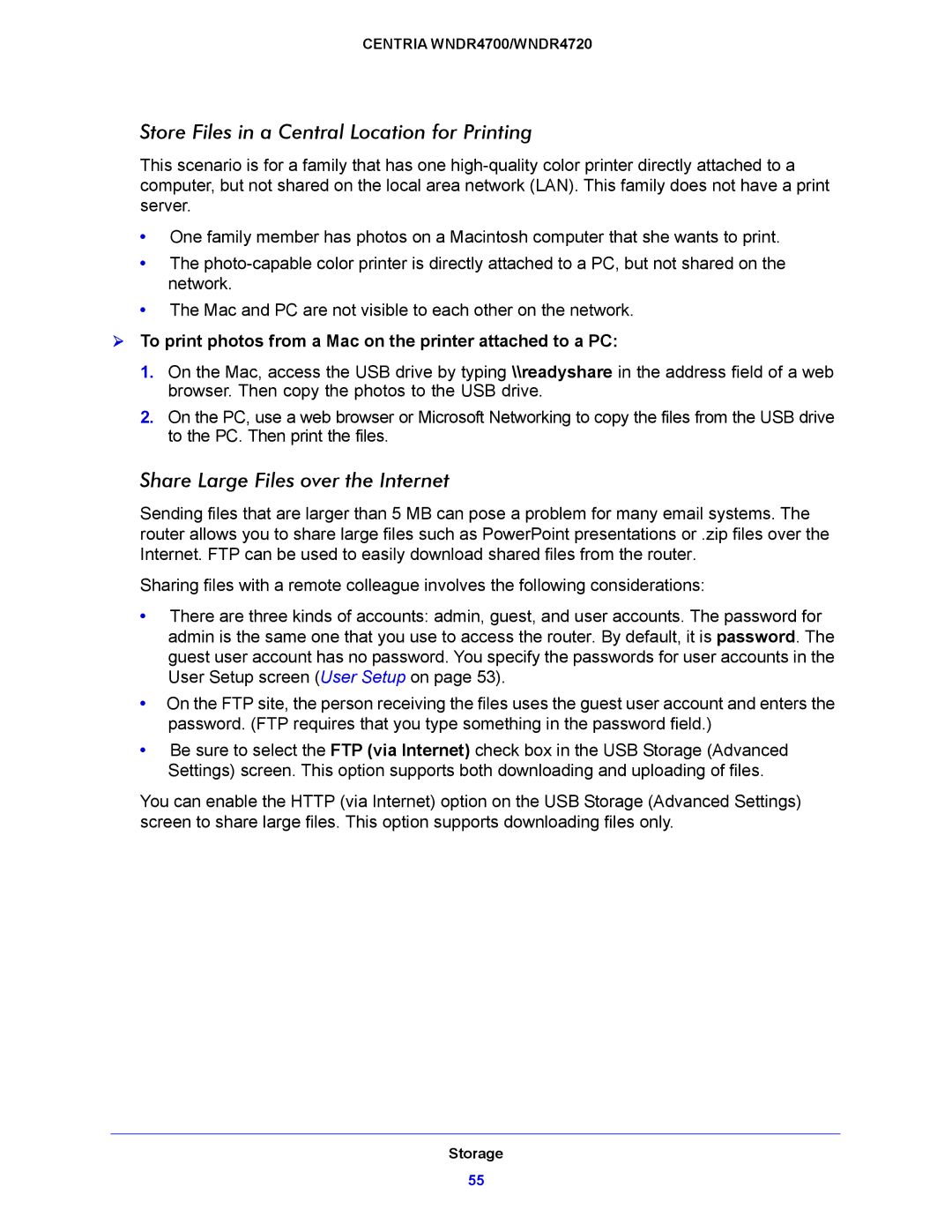 NETGEAR WNDR4720, WNDR4700 user manual Store Files in a Central Location for Printing, Share Large Files over the Internet 