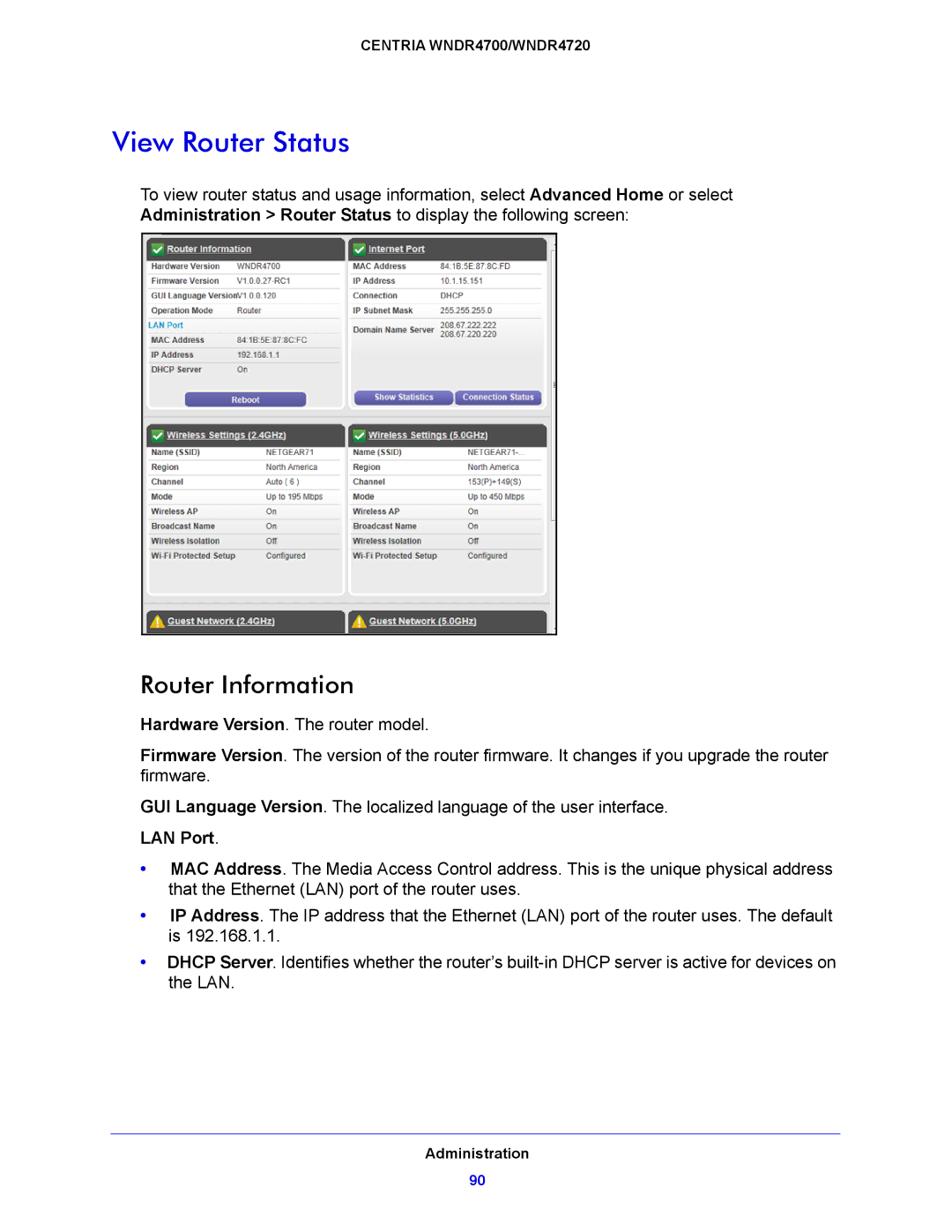 NETGEAR WNDR4700, WNDR4720 user manual View Router Status, Router Information 