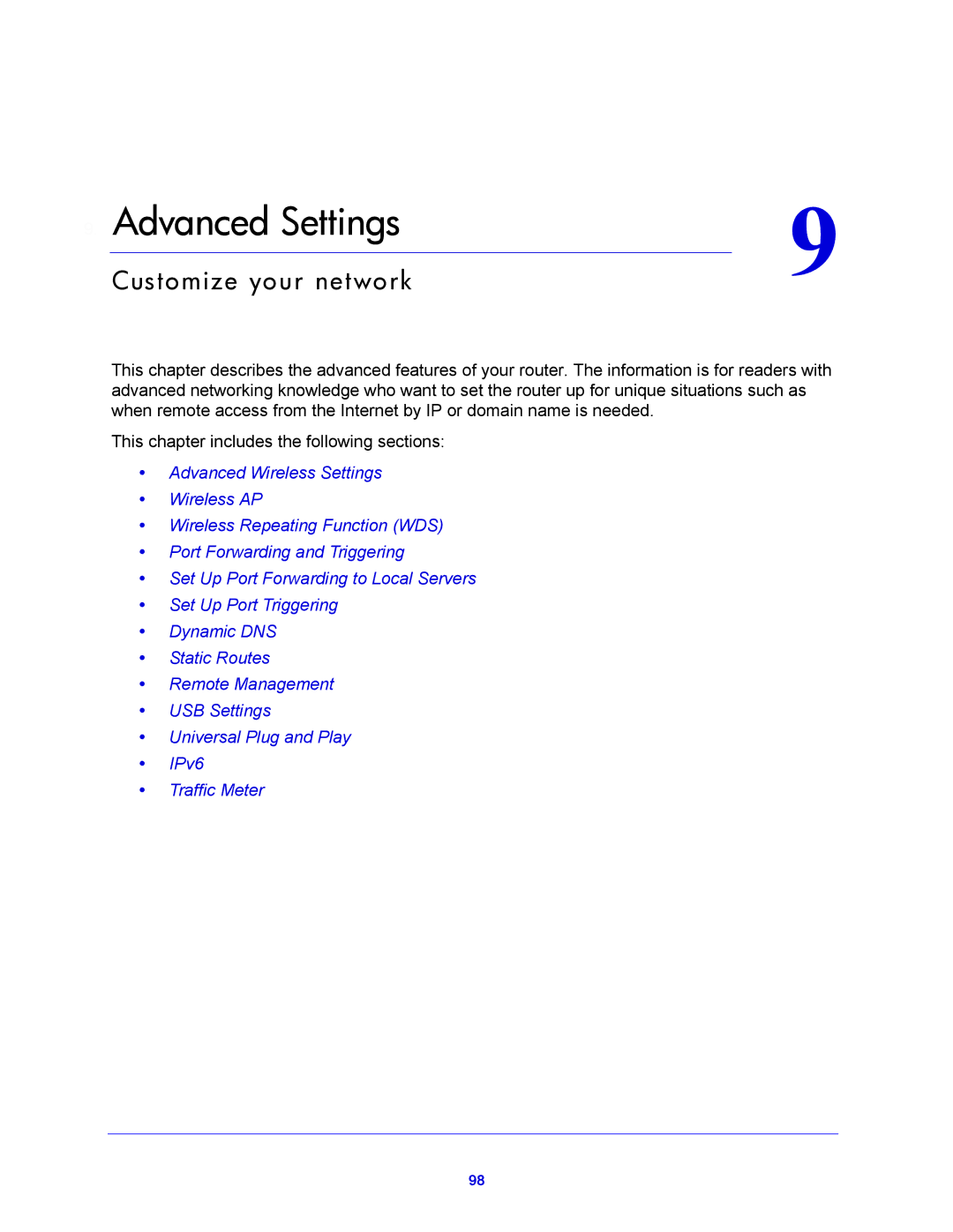 NETGEAR WNDR4700, WNDR4720 user manual Advanced Settings 