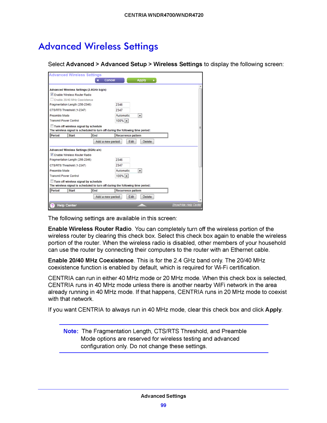 NETGEAR WNDR4720, WNDR4700 user manual Advanced Wireless Settings 