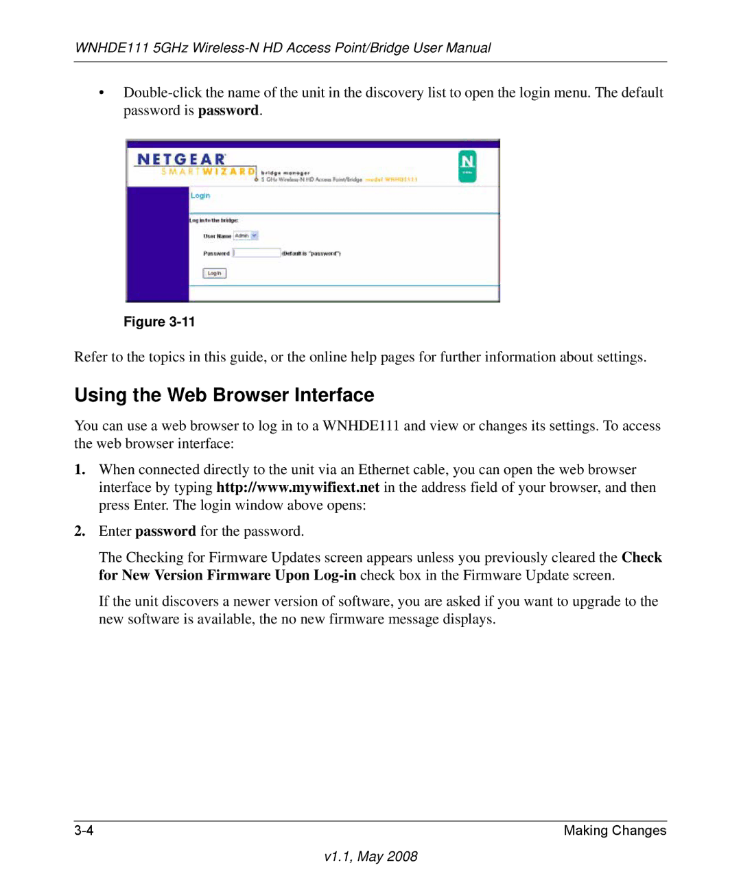 NETGEAR WNHDE111 5GHz user manual Using the Web Browser Interface 