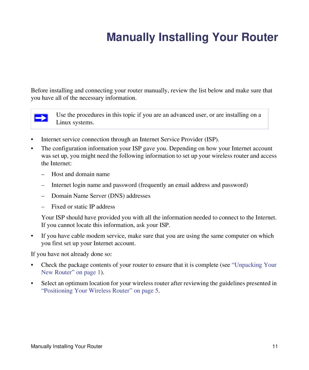 NETGEAR N150, WNR1000 manual Manually Installing Your Router 