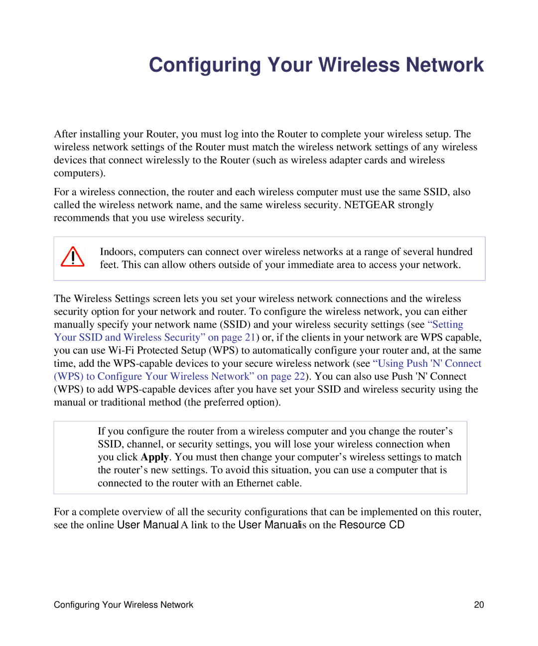 NETGEAR WNR1000, N150 manual Configuring Your Wireless Network 