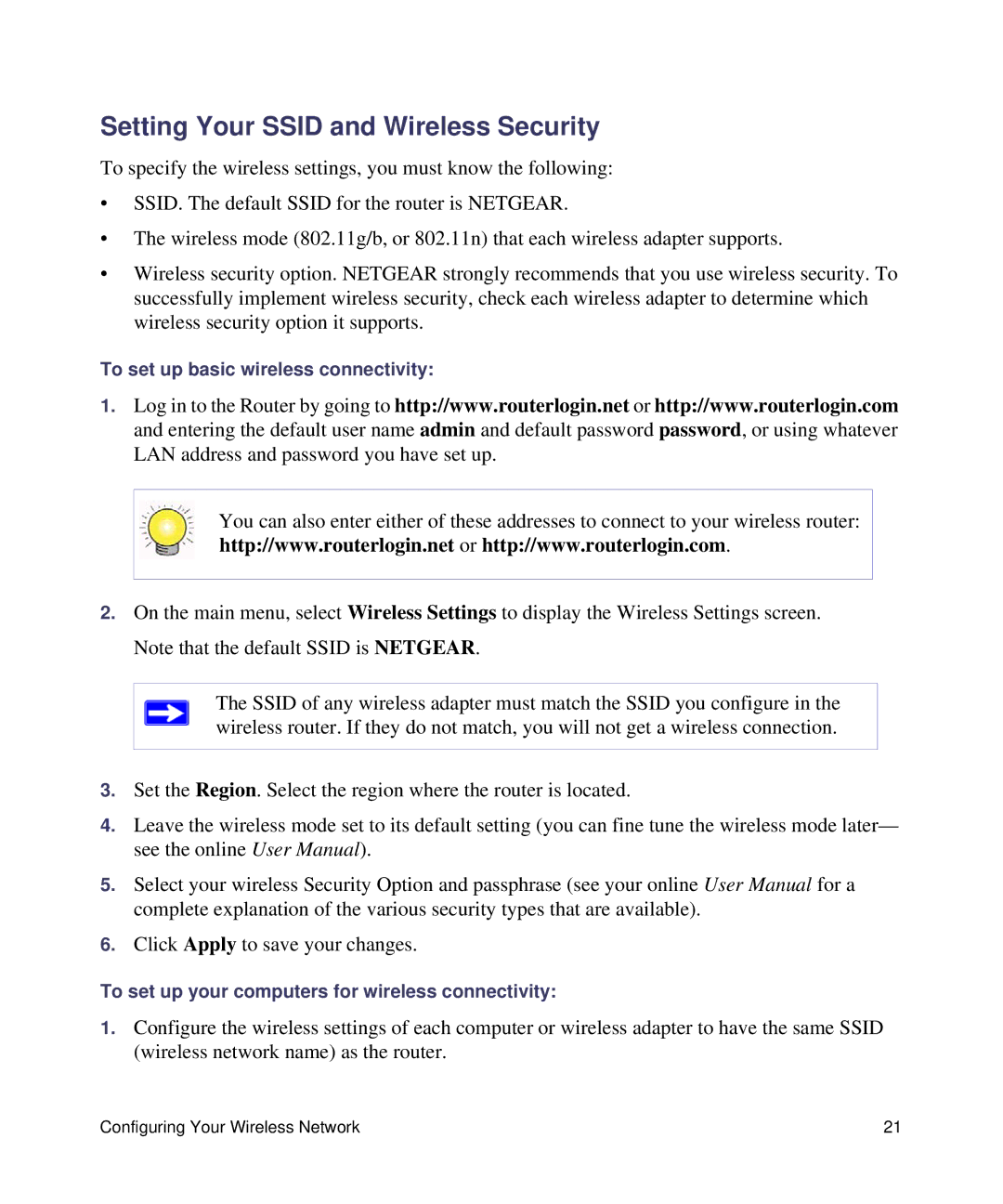 NETGEAR N150, WNR1000 manual Setting Your Ssid and Wireless Security 