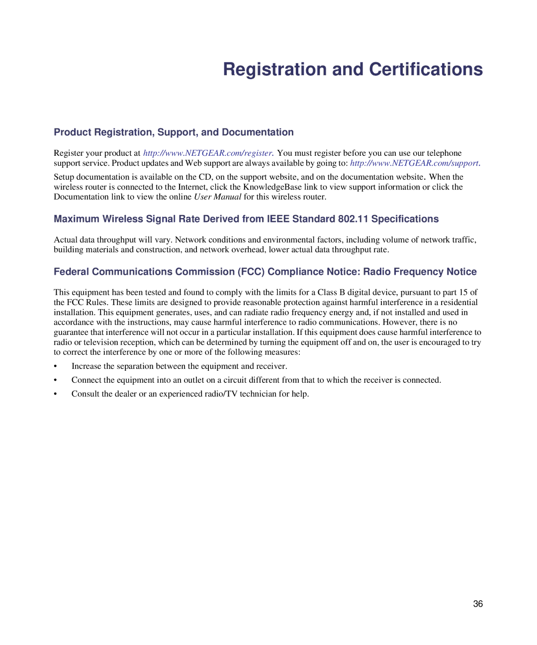 NETGEAR N150, WNR1000 manual Registration and Certifications 