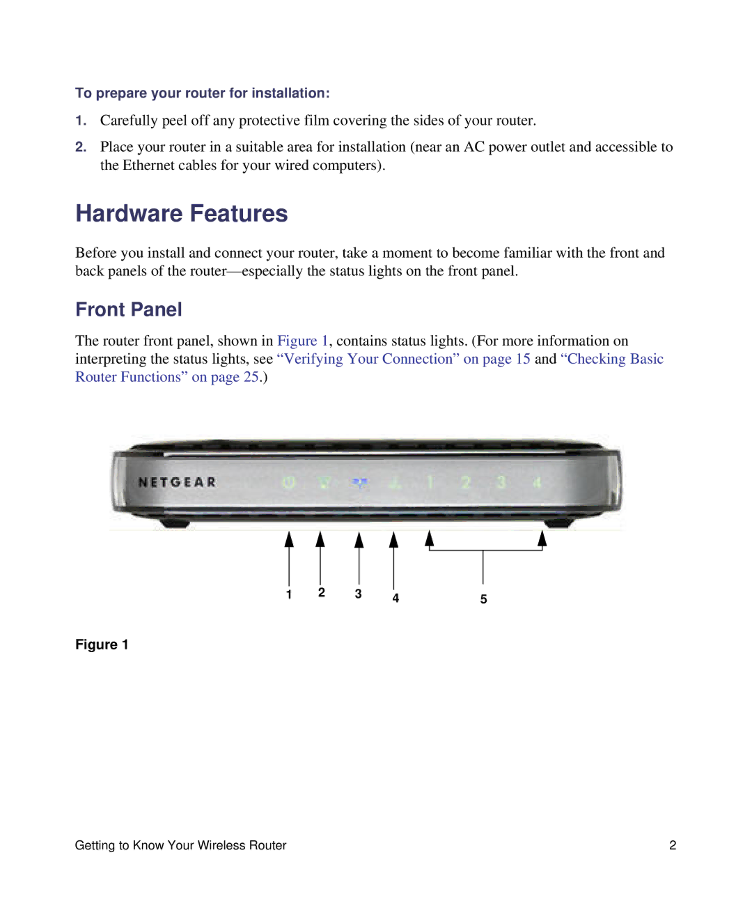 NETGEAR WNR1000, N150 manual Hardware Features, Front Panel 