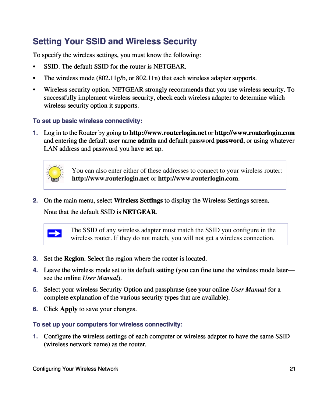 NETGEAR N150, WNR1000 manual Setting Your SSID and Wireless Security 