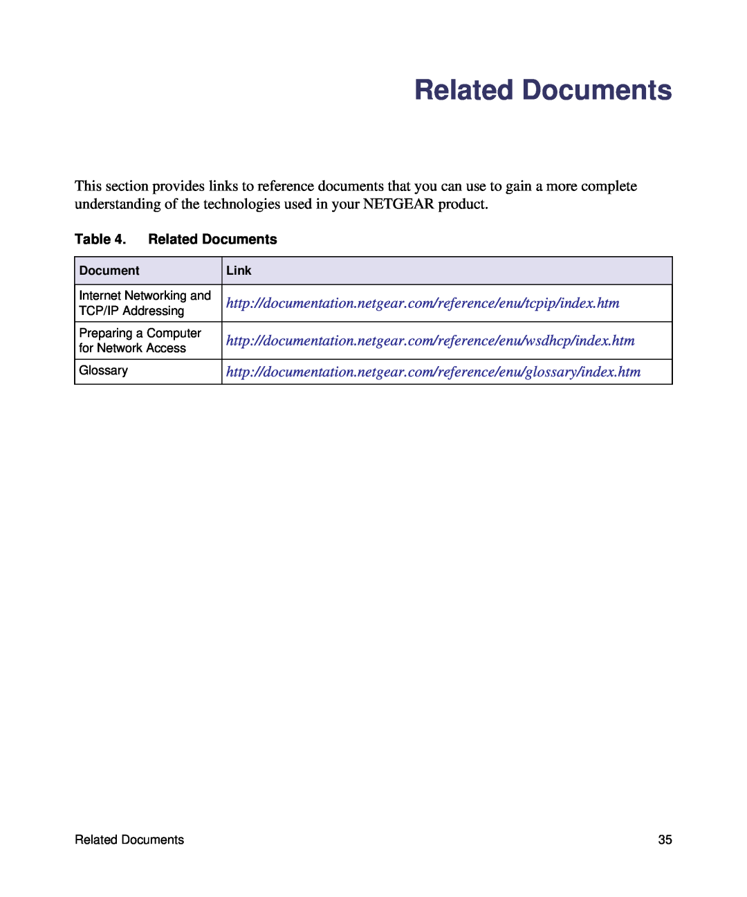 NETGEAR WNR1000, N150 manual Related Documents, http//documentation.netgear.com/reference/enu/wsdhcp/index.htm, Link 