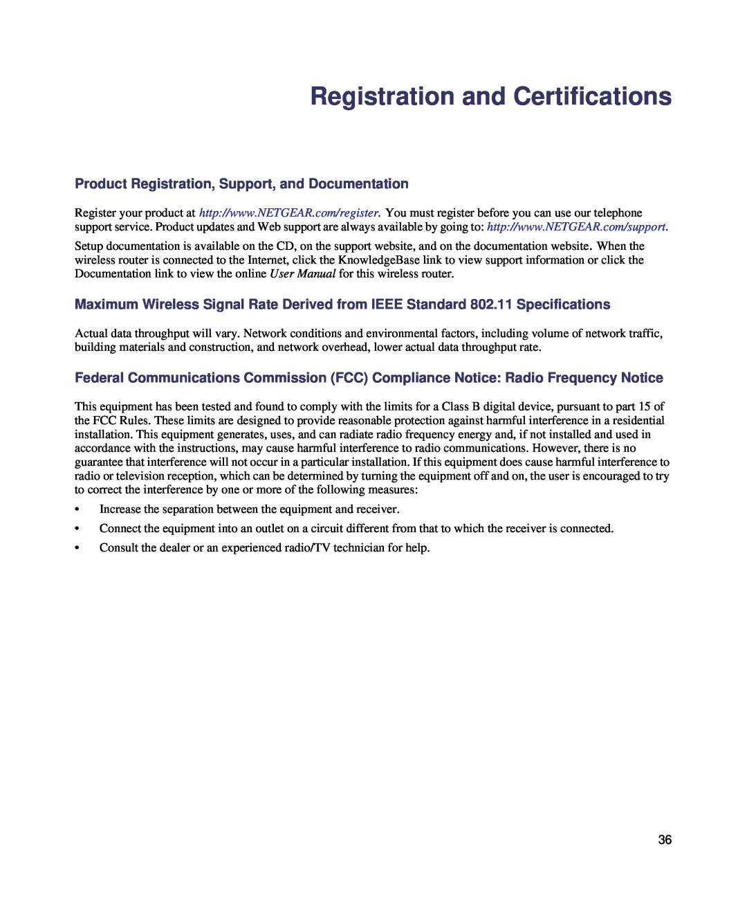 NETGEAR N150, WNR1000 manual Registration and Certifications 