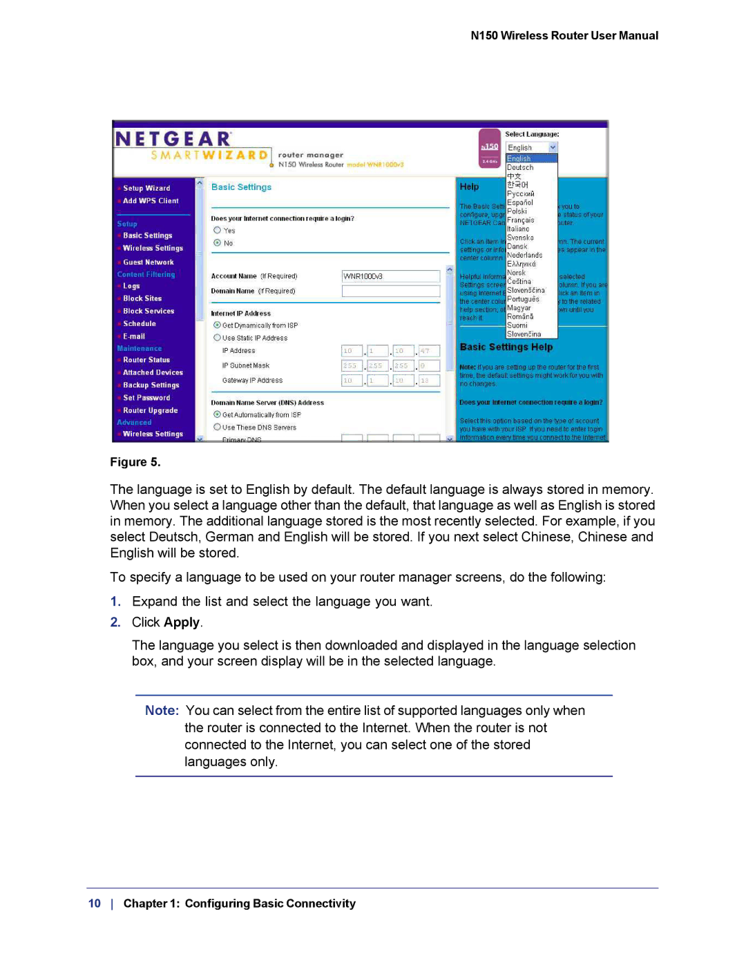 NETGEAR WNR1000v3h2 manual Configuring Basic Connectivity 