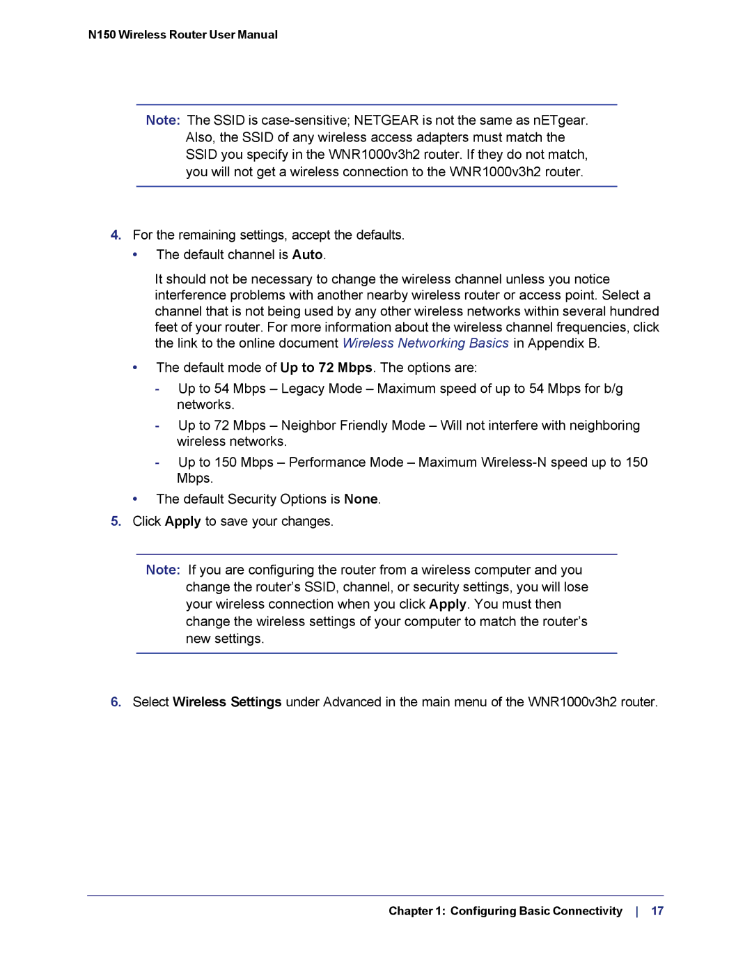 NETGEAR WNR1000v3h2 manual Configuring Basic Connectivity 