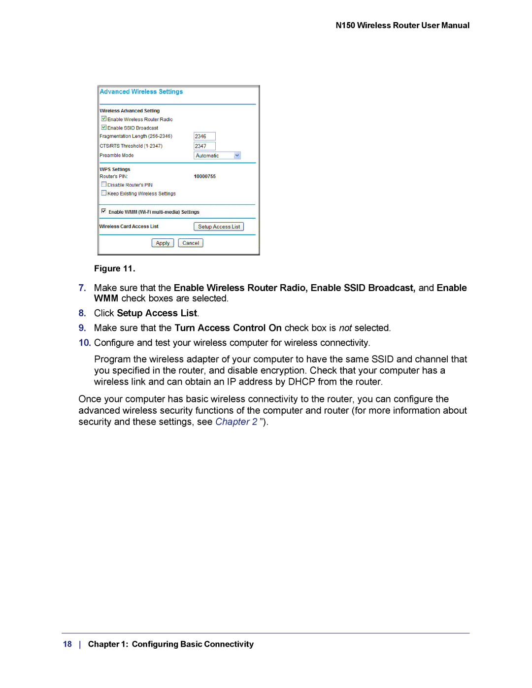 NETGEAR WNR1000v3h2 manual Click Setup Access List 