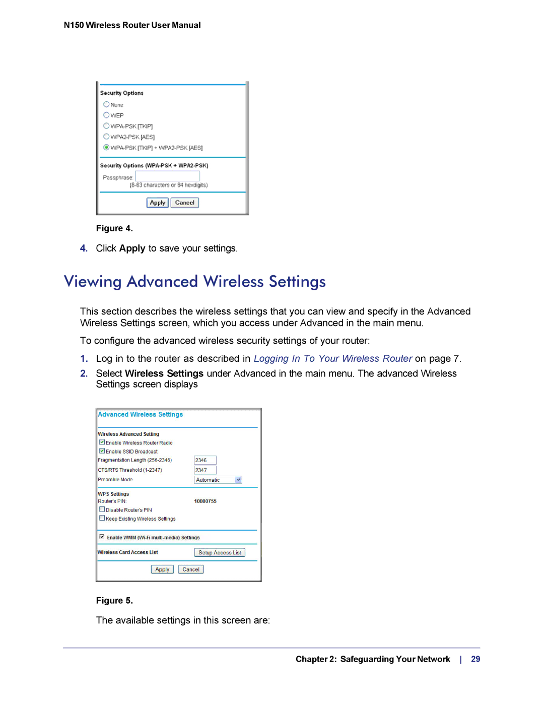 NETGEAR WNR1000v3h2 manual Viewing Advanced Wireless Settings 