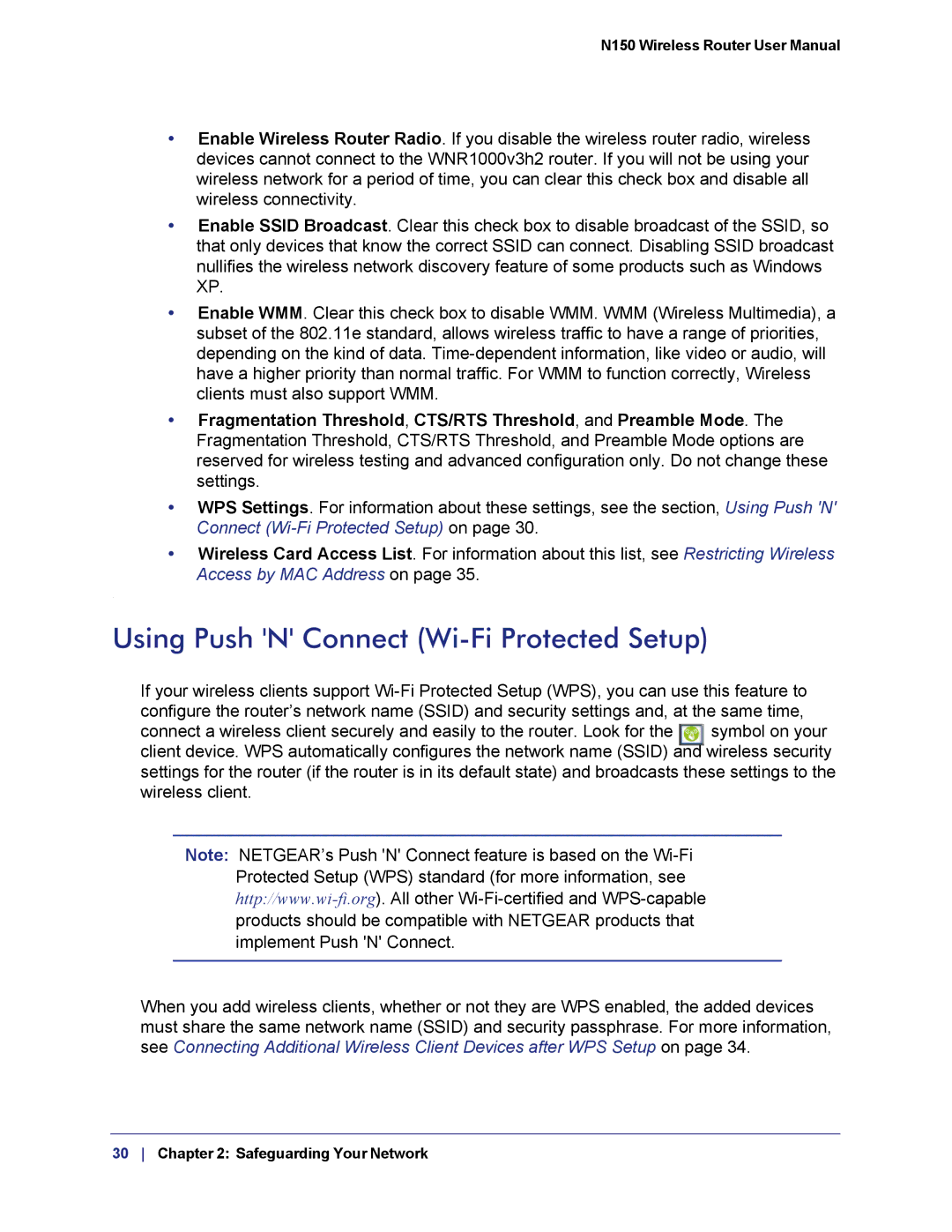 NETGEAR WNR1000v3h2 manual Using Push N Connect Wi-Fi Protected Setup 